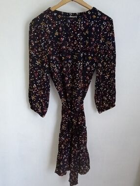 LOFT Navy Multicolor Dot Print Dress